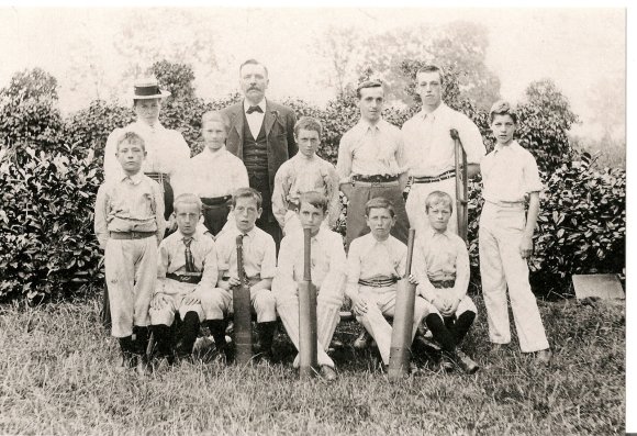 School Cricket Team 1900. Teachers - Miss Belcher & Mr Chamberlain